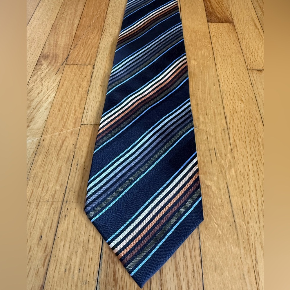 Giorgio Brutini Striped Tie Blue Brown Tan Classic Mens Business Necktie